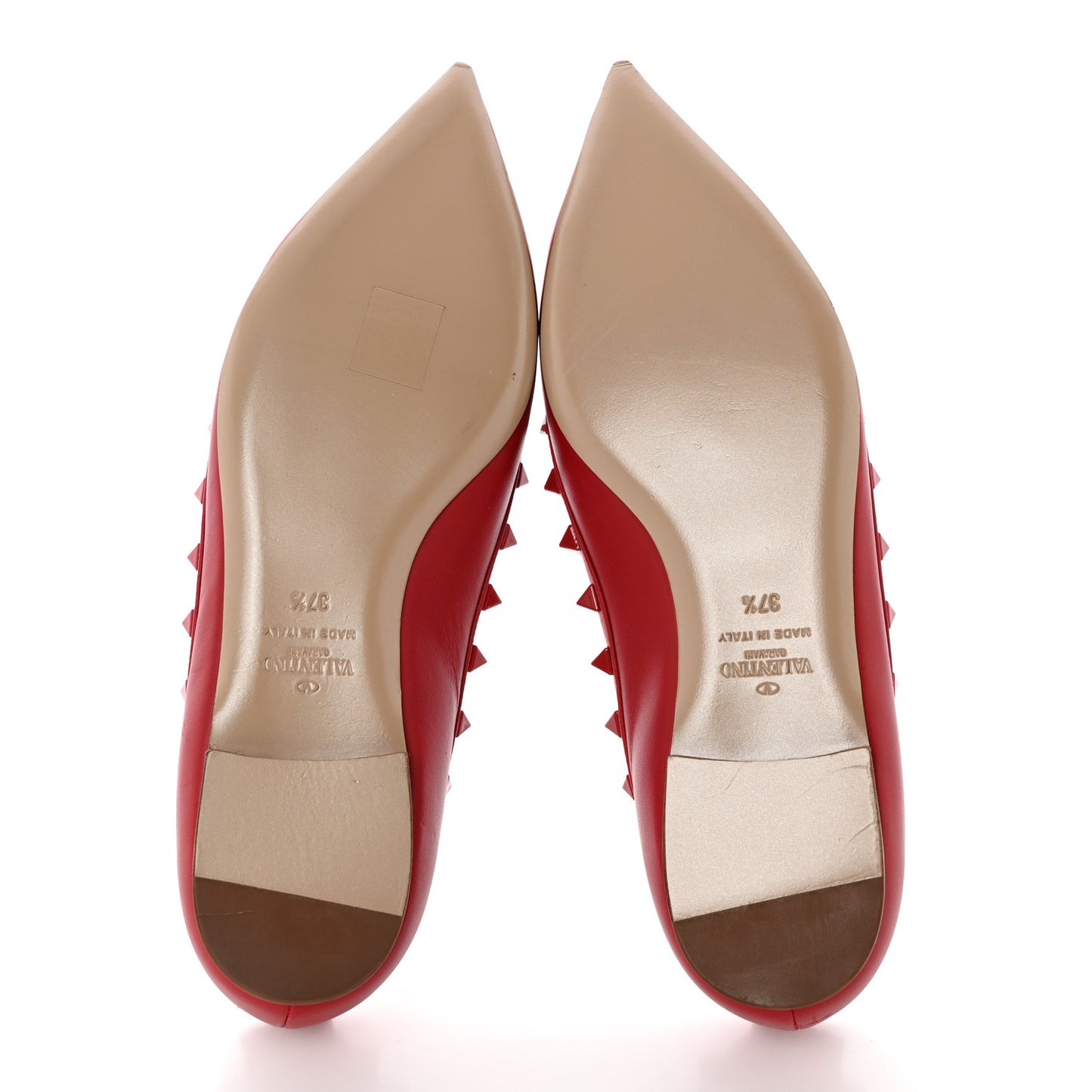 Calfskin Lacquered Monochrome Rockstud Ballerina Flats 37.5 Rosso Valentino