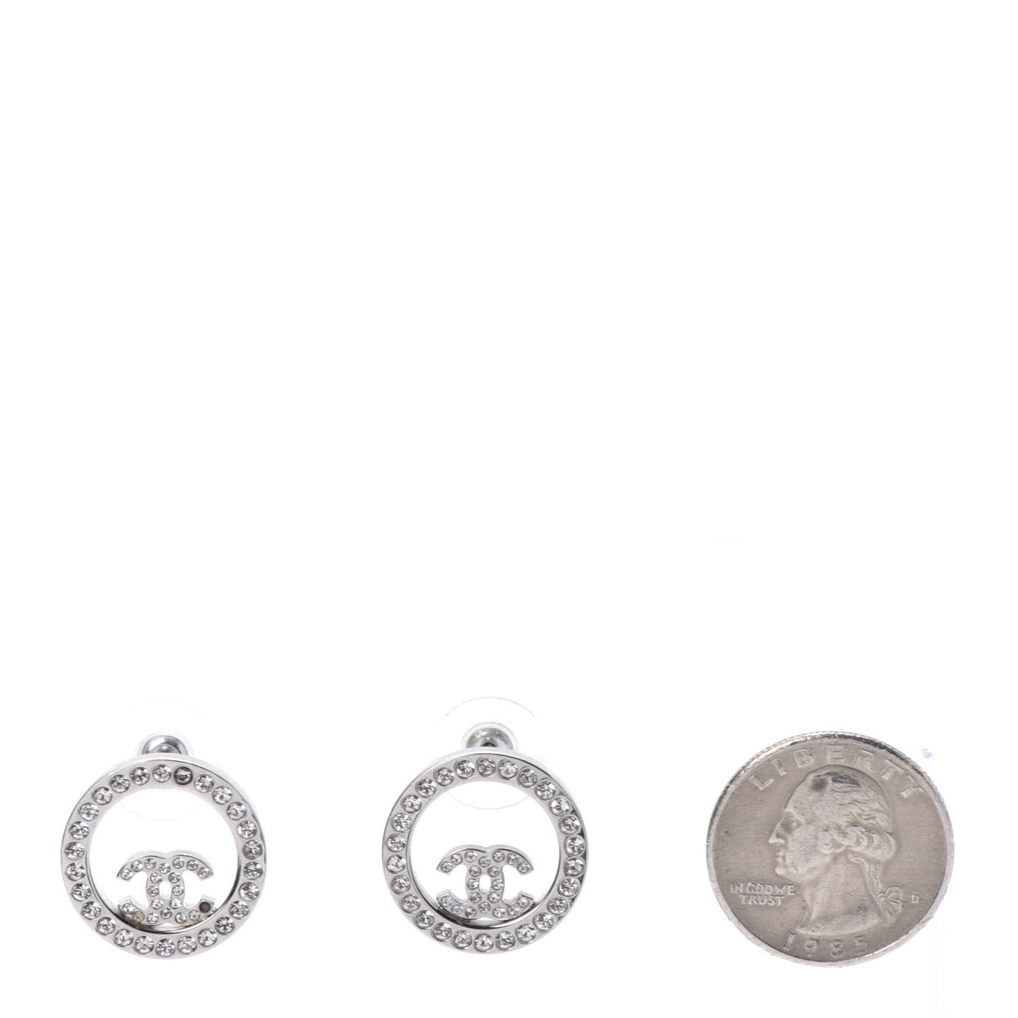 Crystal CC Round Earrings Silver