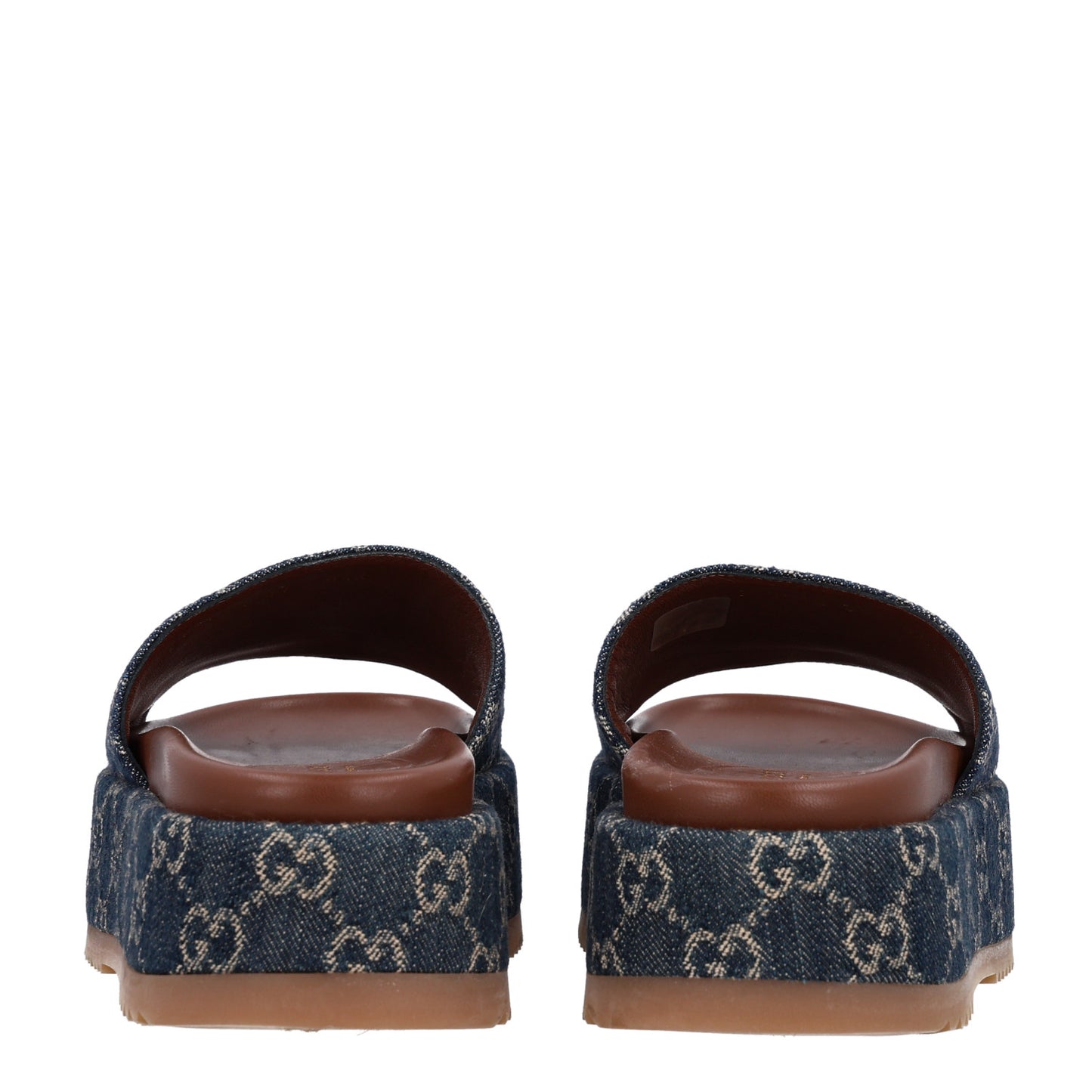 New Denim GG Monogram Angelina Platform 55mm Slide Sandals 37 Blue Tea