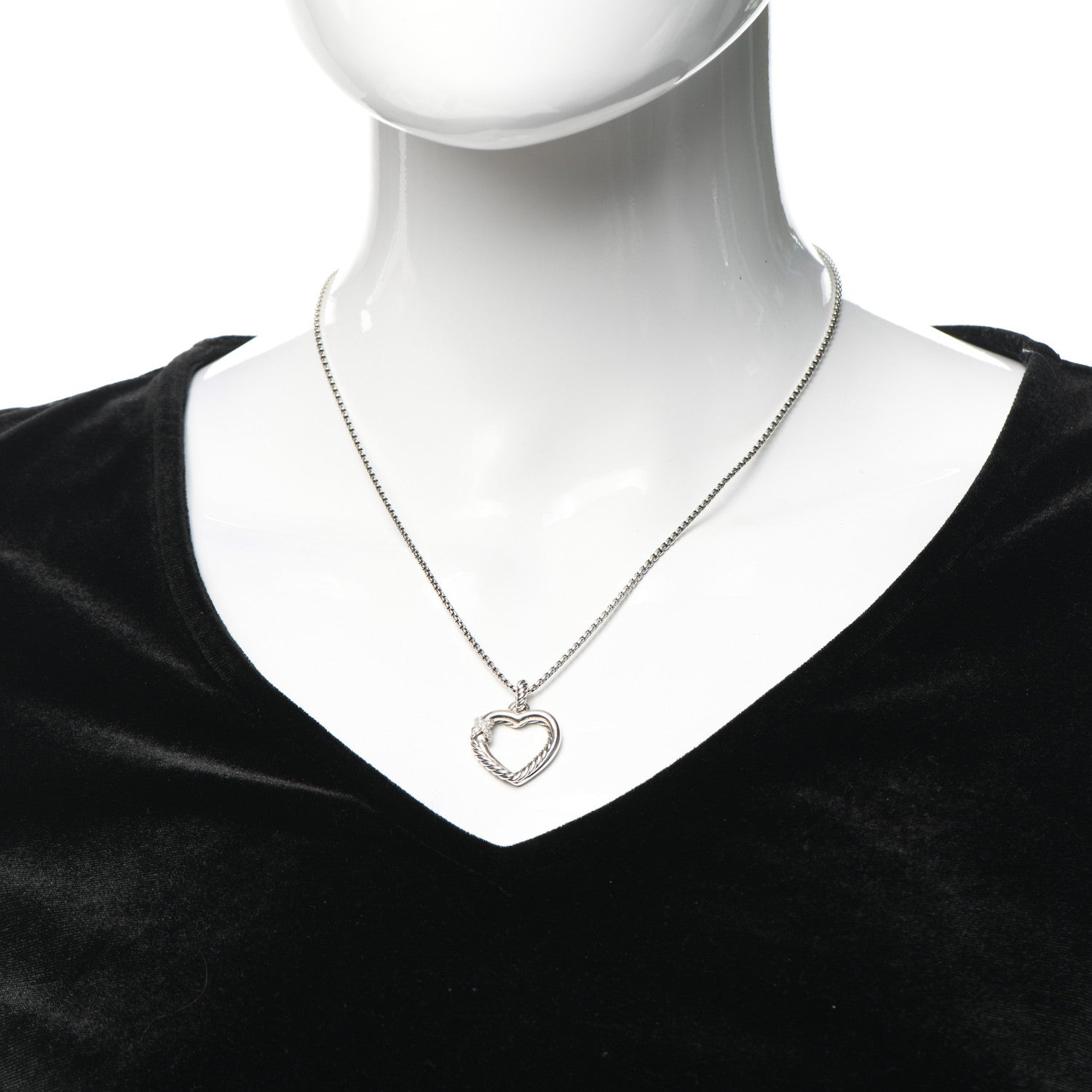 David Yurman Sterling Silver Diamond Petite X Heart Necklace 2 of 5