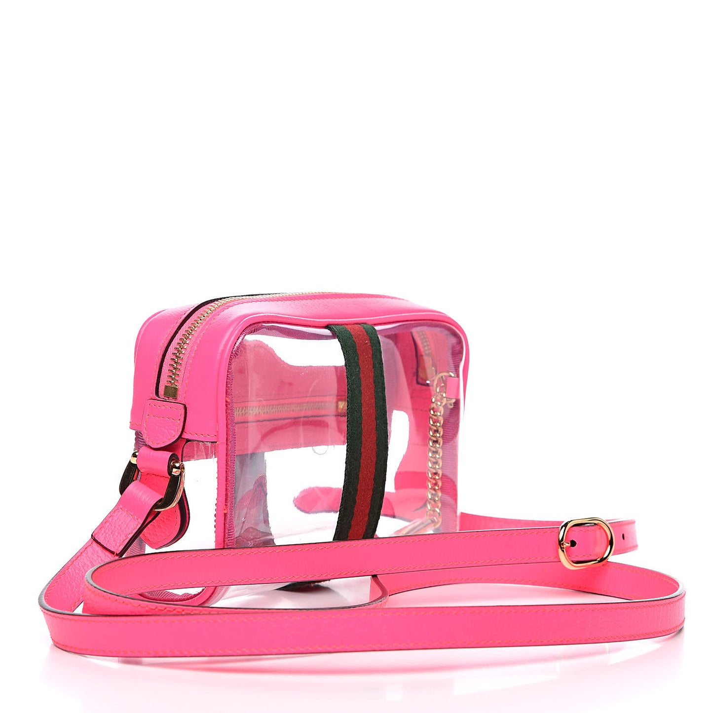 Vinyl Web Mini Ophidia Transparent Shoulder Bag Fluorescent Fuchsia