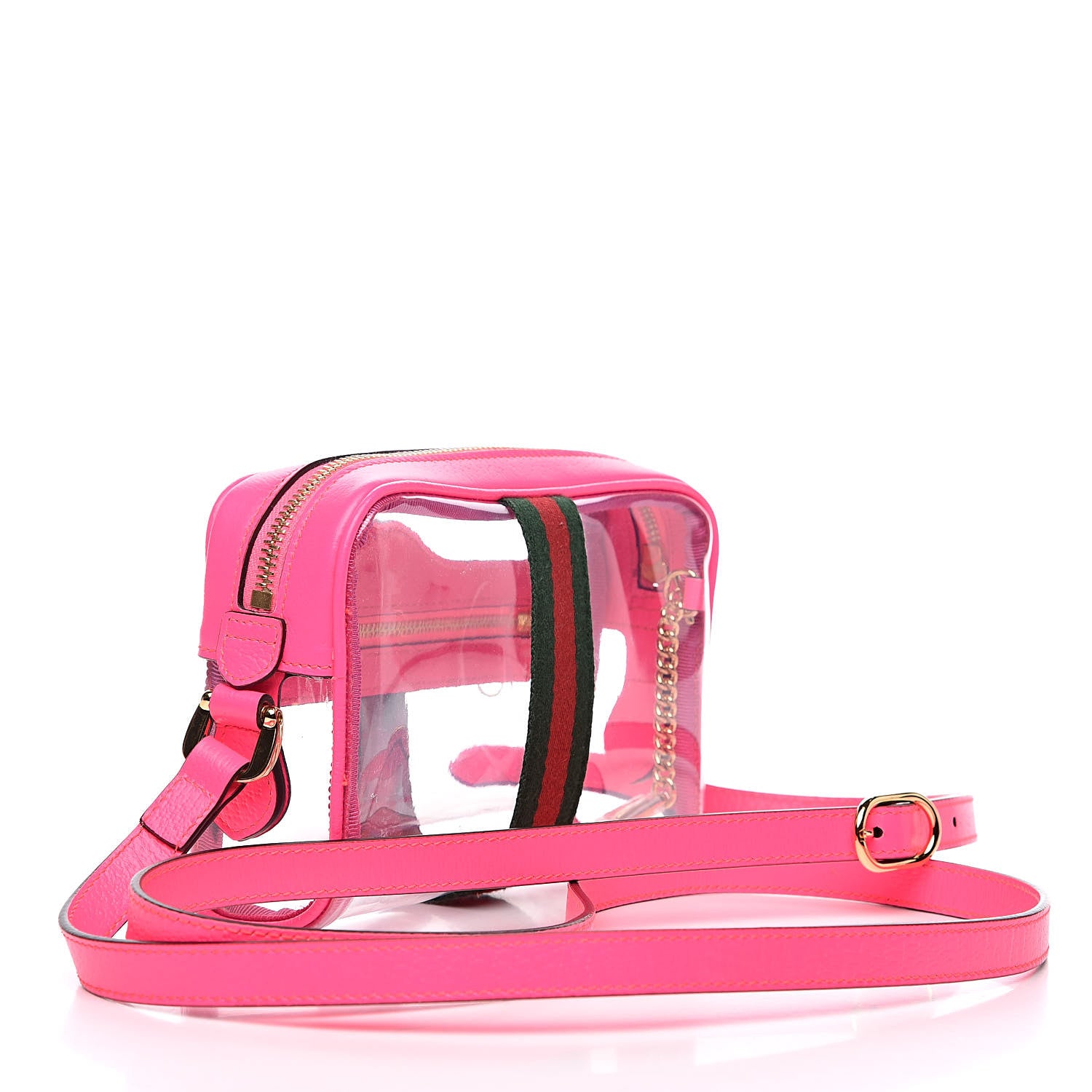 Gucci Vinyl Web Mini Ophidia Transparent Shoulder Bag Fluorescent Fuchsia 3 of 9