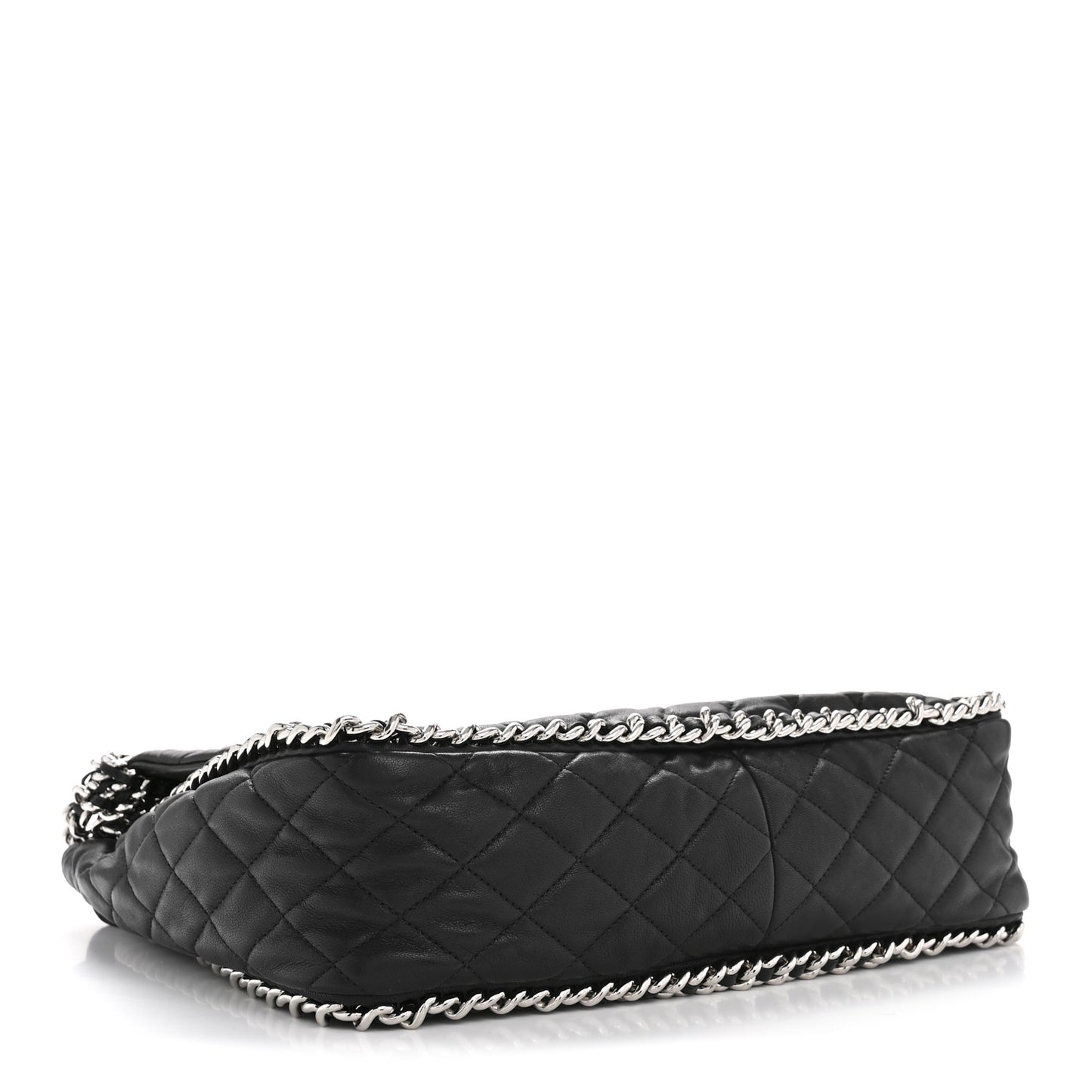 Washed Lambskin Quilted Maxi Chain Around Flap Black