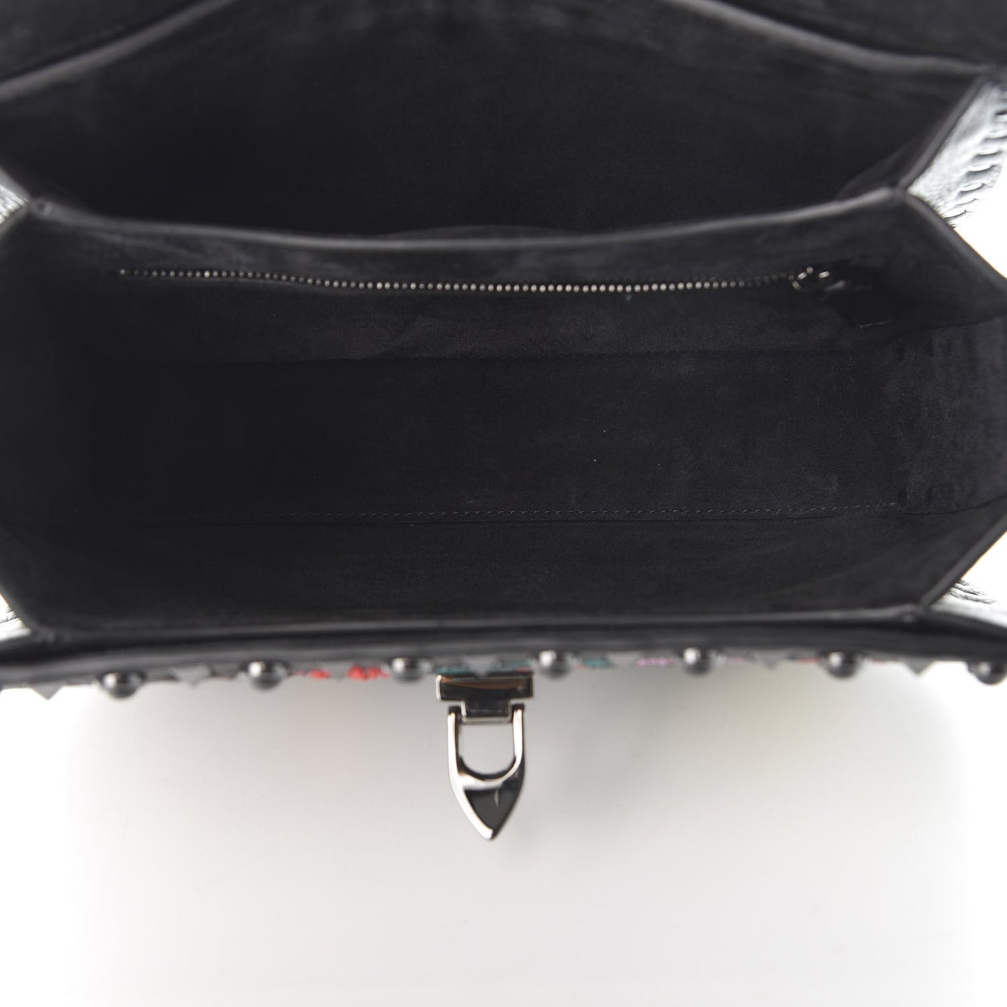 Calfskin Beaded Medium Guitar Strap Rockstud Rolling Flap Saddle Bag Black