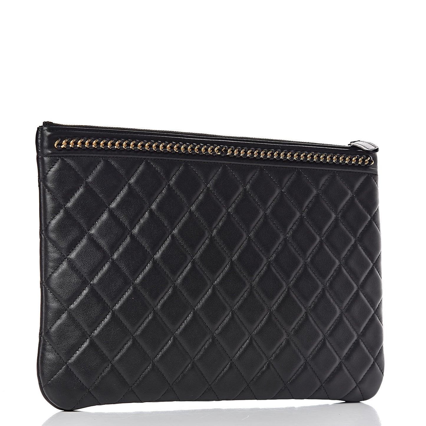 Calfskin Quilted Medium Boy Chain Around Cosmetic Case Black