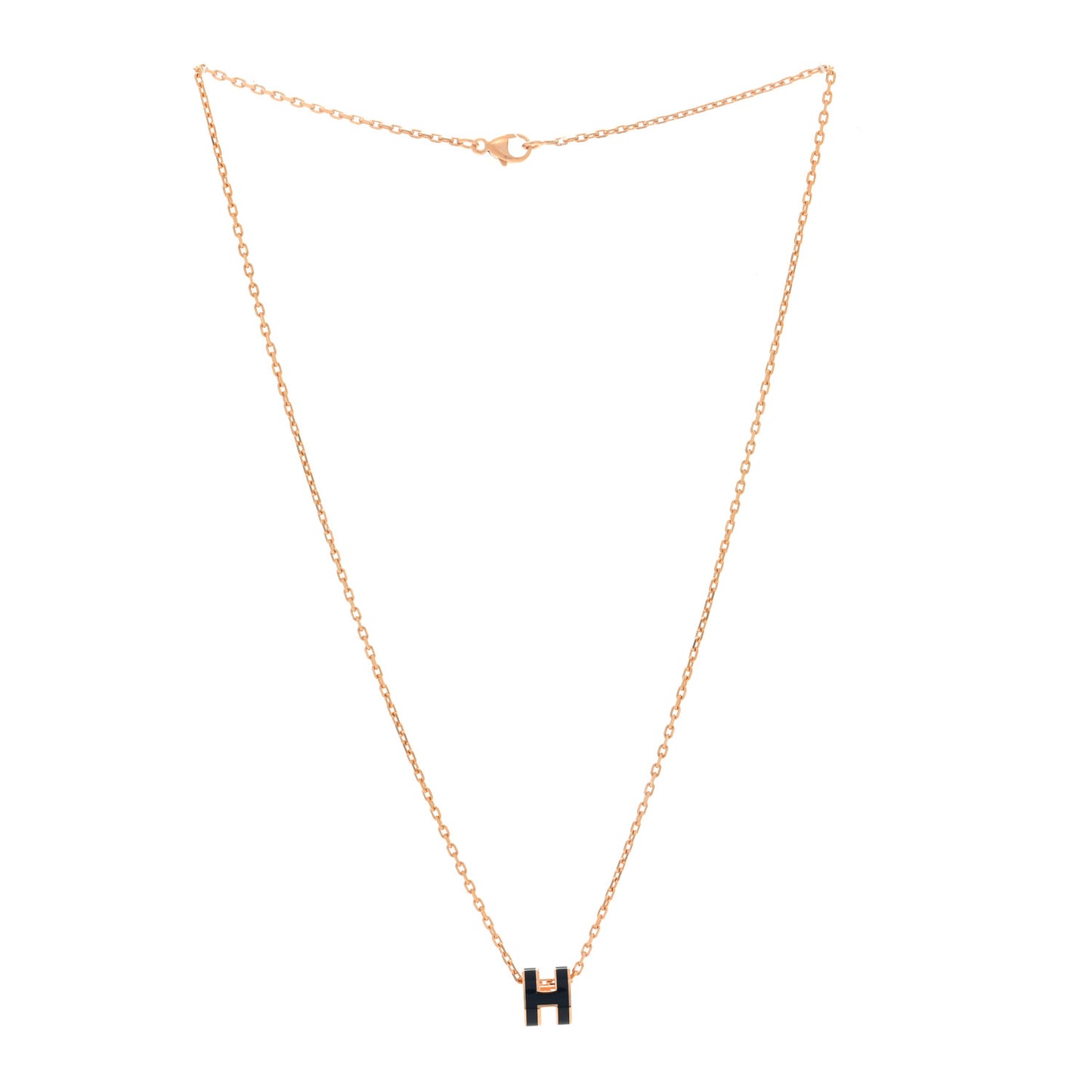 Lacquered Rose Gold Mini Pop H Pendant Necklace Navy Bleu