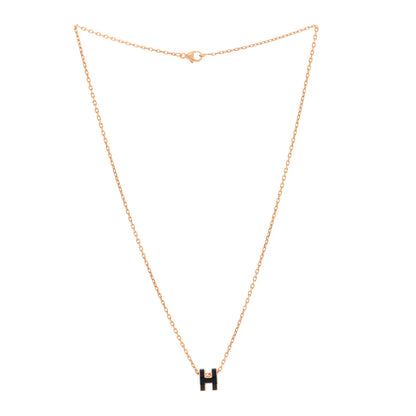 Hermes Lacquered Rose Gold Mini Pop H Pendant Necklace Navy Bleu 3 of 6