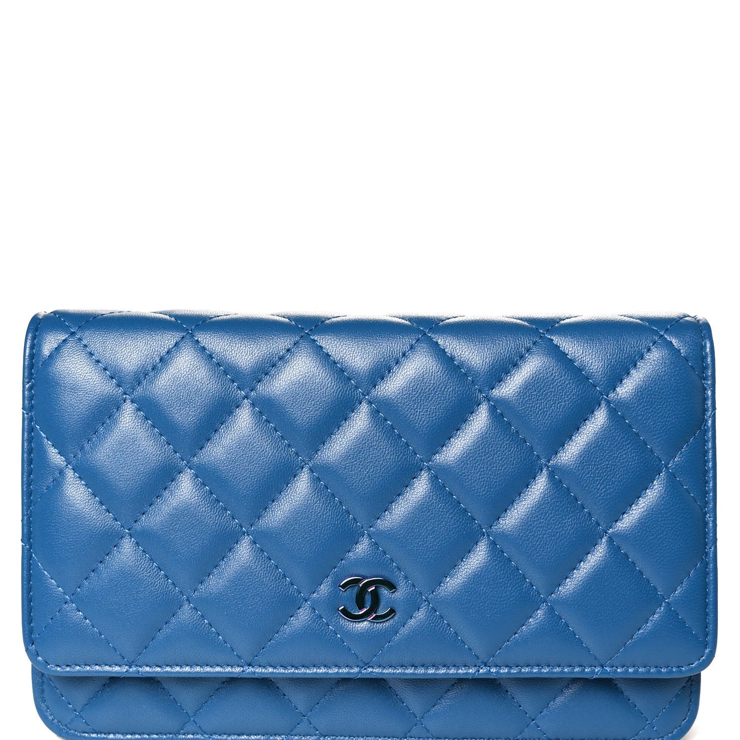 Lambskin Quilted Wallet On Chain WOC Dark Blue Pink