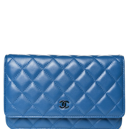 Chanel Lambskin Quilted Wallet On Chain WOC Dark Blue Pink 8 of 12