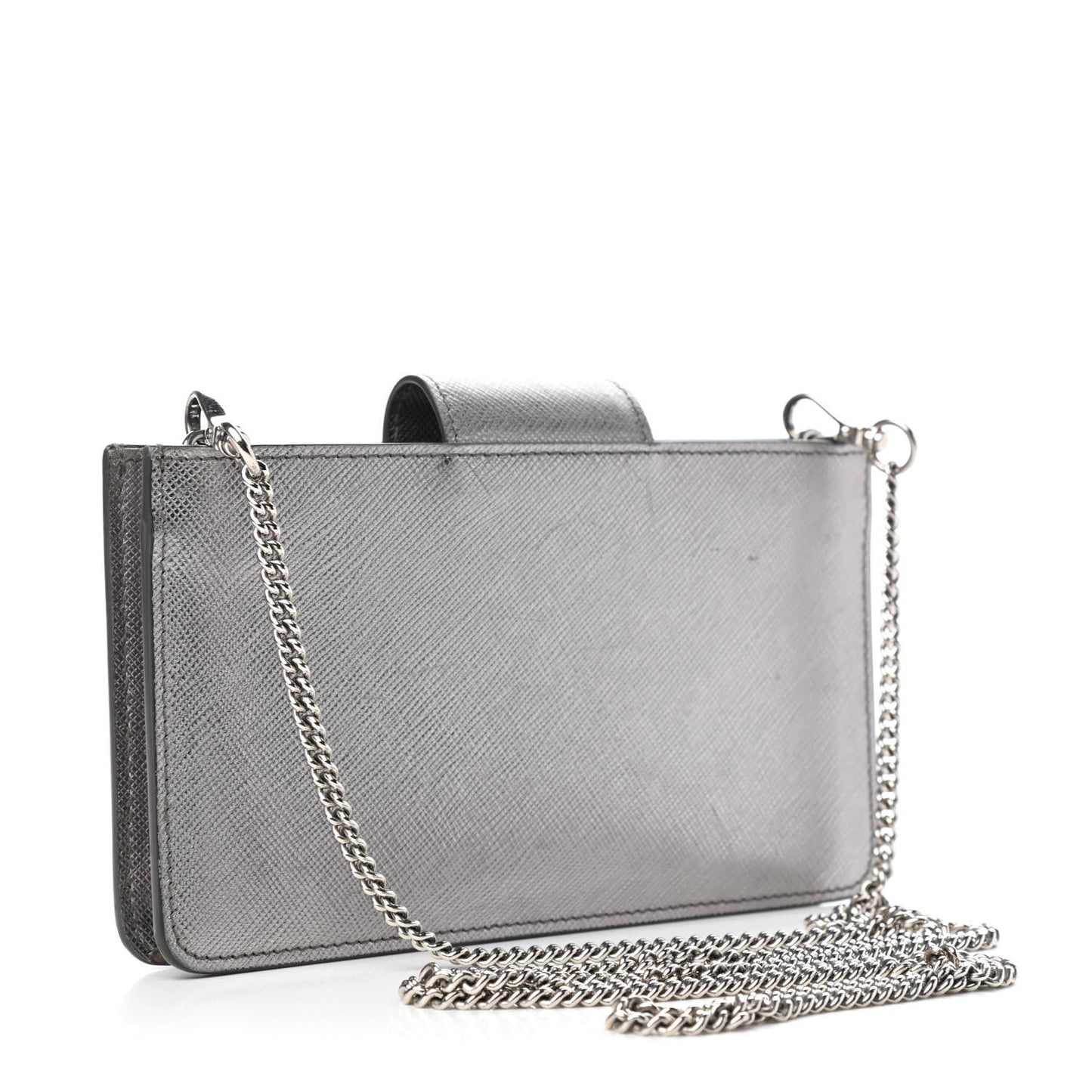 Metallic Saffiano Mini Chain Wallet Cromo
