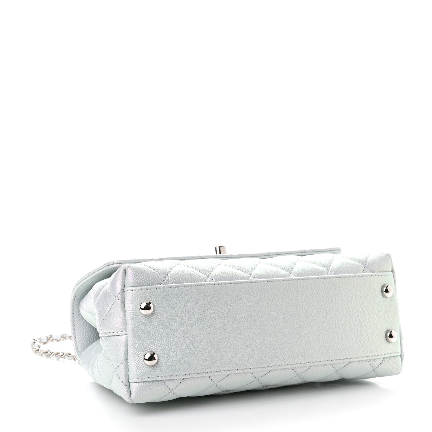 Iridescent Caviar Quilted Mini Coco Handle Flap Light Blue