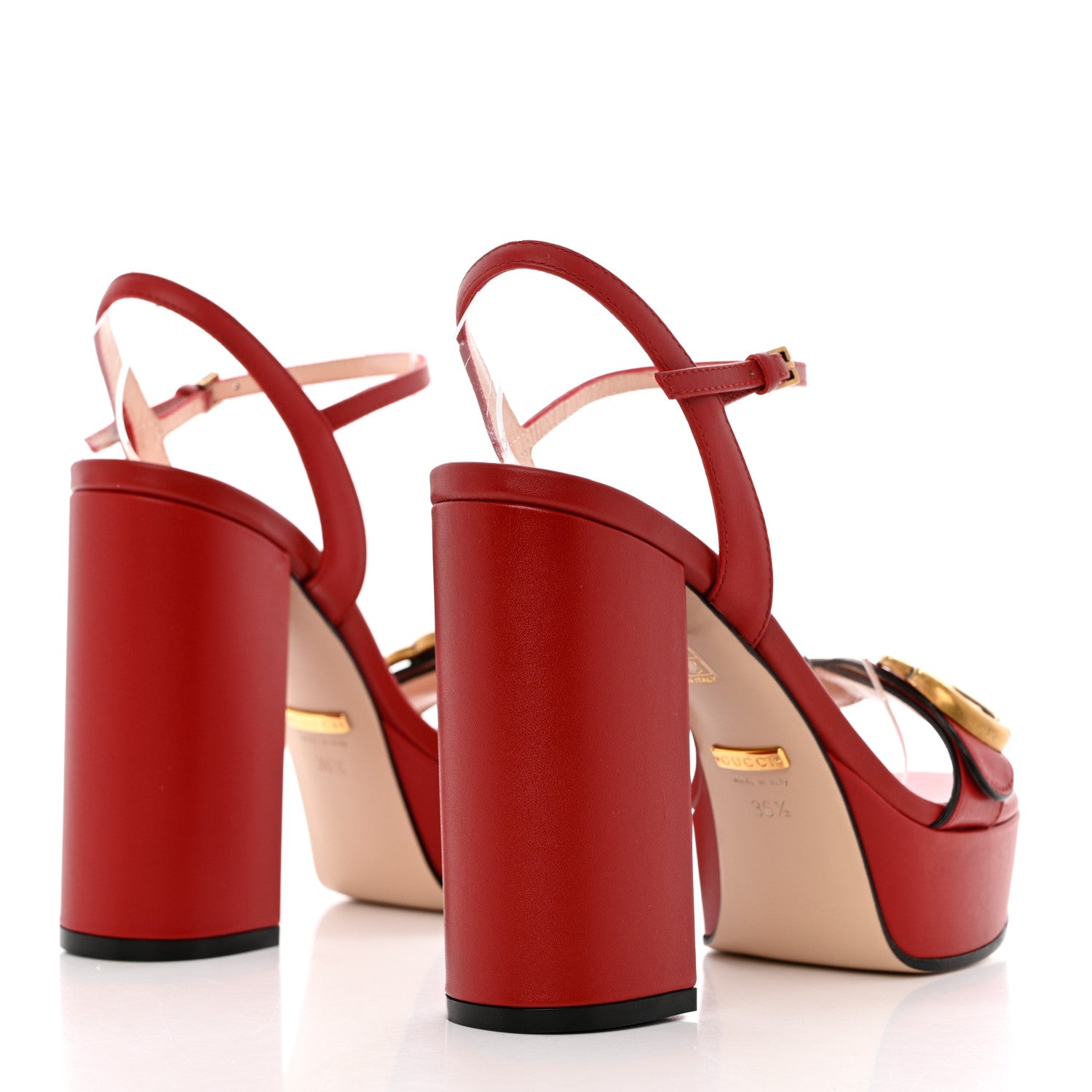 Gucci Calfskin GG Marmont Ankle Wrap 30/115mm Platform Sandals 36.5 Hibiscus Red 4 of 10