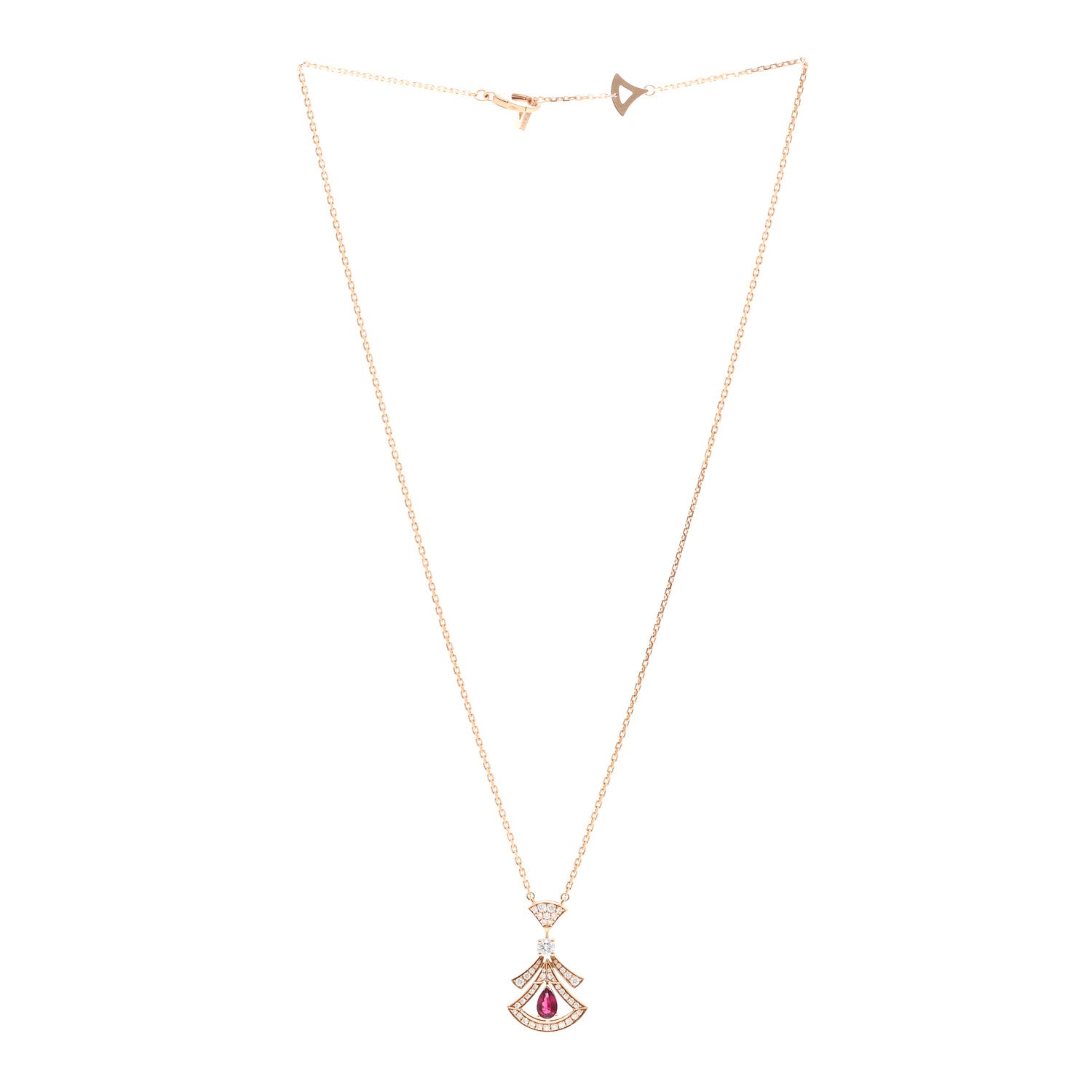 Bulgari 18K Rose Gold Diamond Rubellite Diva's Dream Pendant Necklace 3 of 5