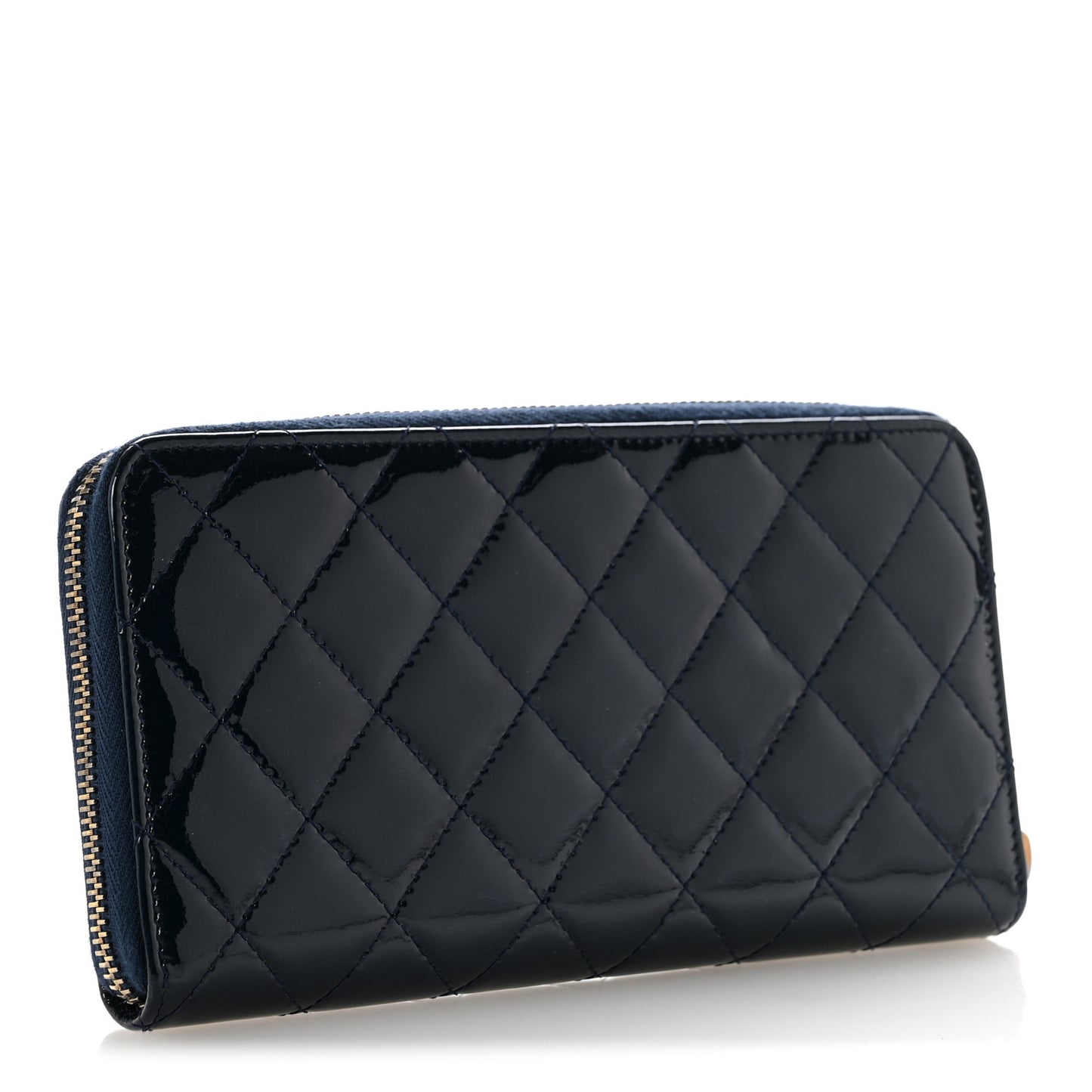 Patent Calfskin Quilted Large Gusset Zip Around Wallet Blue Blue