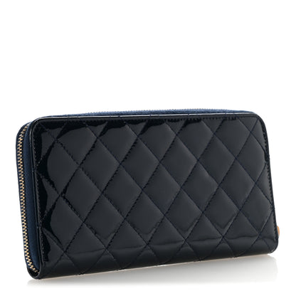 Chanel Patent Calfskin Quilted Large Gusset Zip Around Wallet Blue Blue 3 of 11