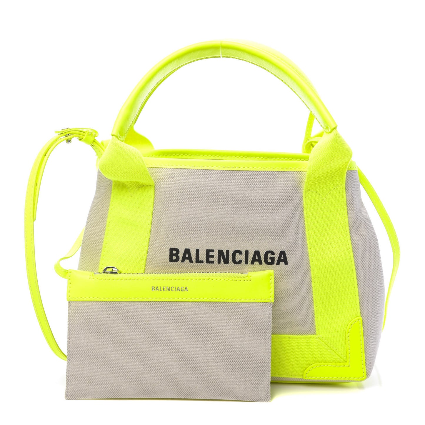 Cotton Canvas Satin Calfskin Navy Cabas XS Natural Fluo Yellow