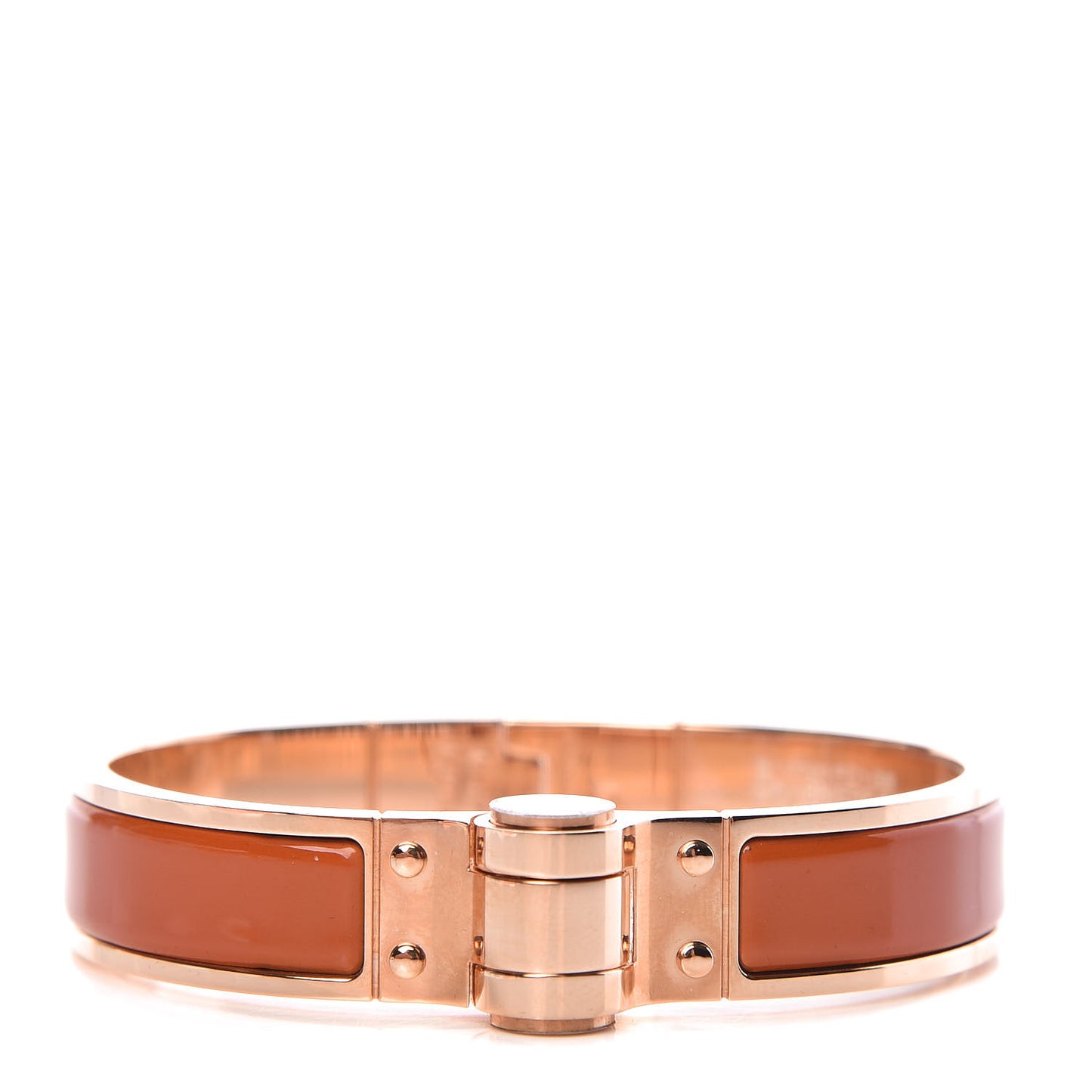 Enamel Charniere Uni Narrow Hinged Bracelet S Cognac