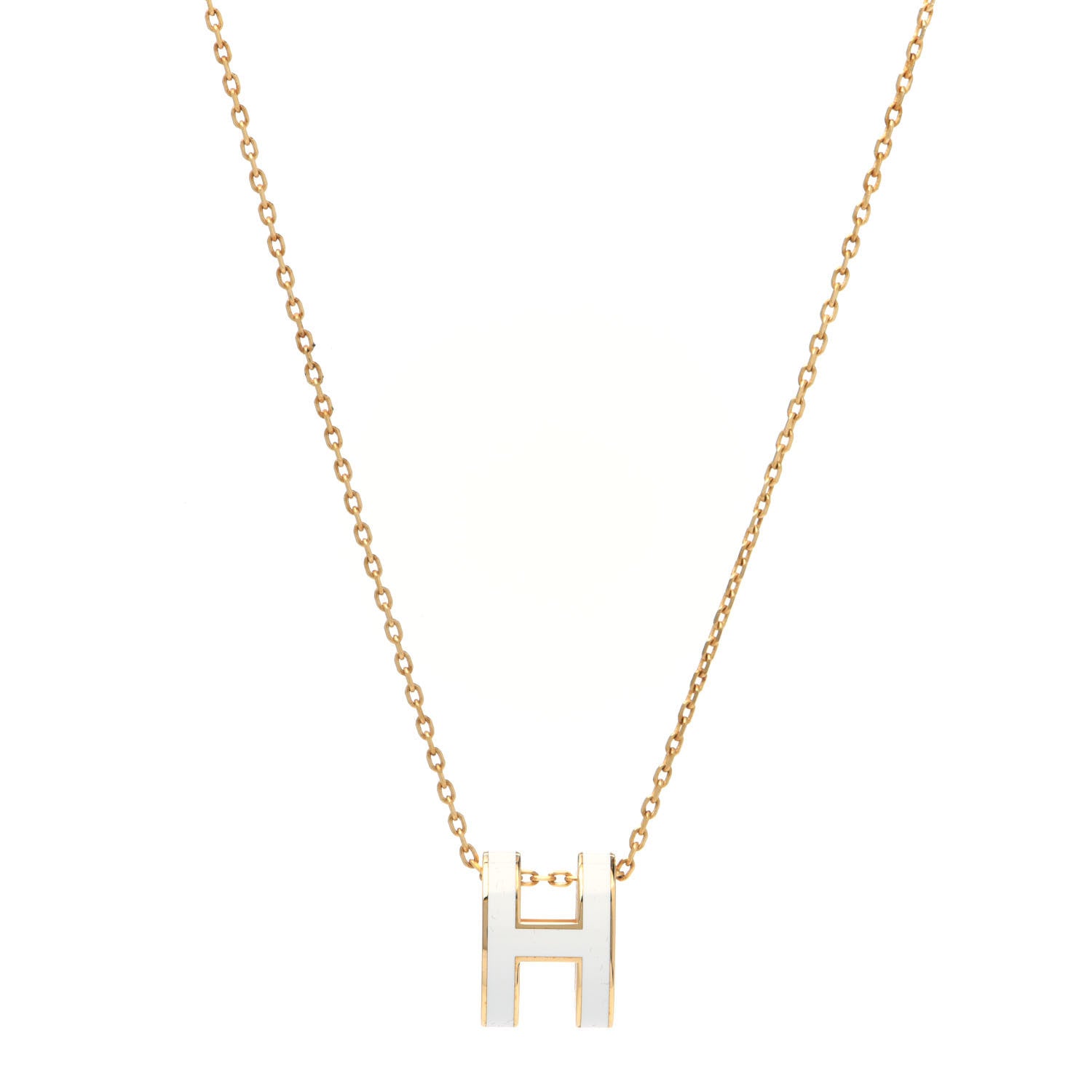 Hermes Lacquered Gold Pop H Pendant Necklace White 1 of 5