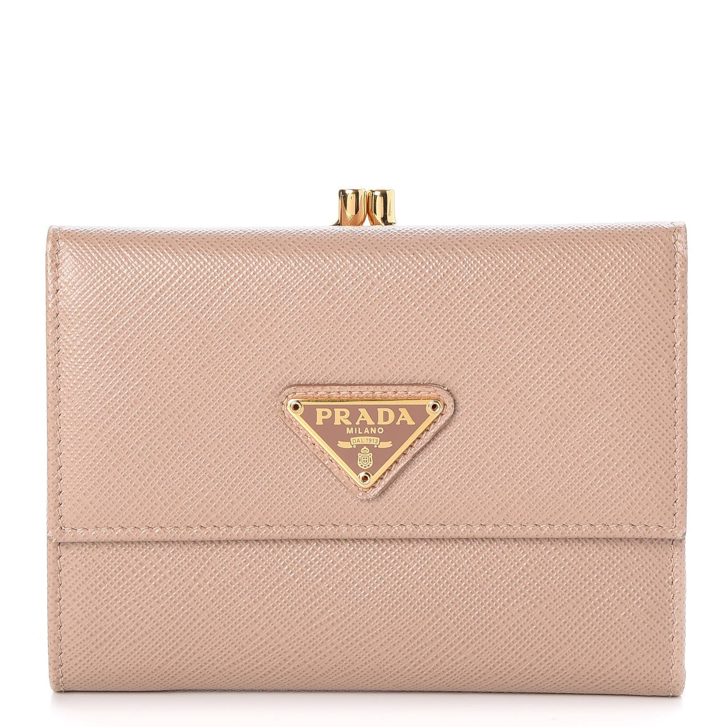 Saffiano Kiss Lock Compact Wallet Cammeo