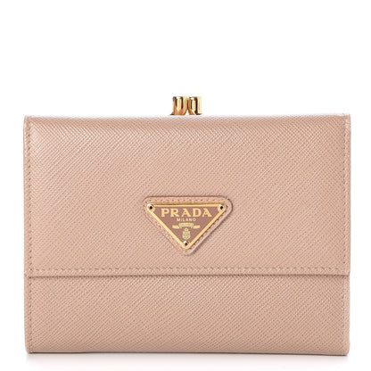 Prada Saffiano Kiss Lock Compact Wallet Cammeo 1 of 8