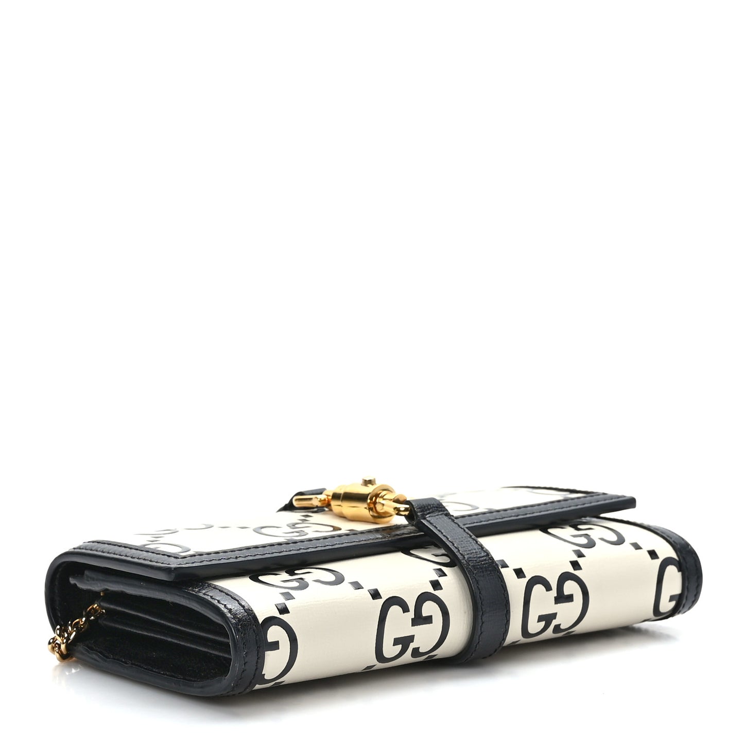 Azalea Calfskin GG Monogram Bi-Color Debossed Jackie 1961 Chain Wallet Mystic White Black