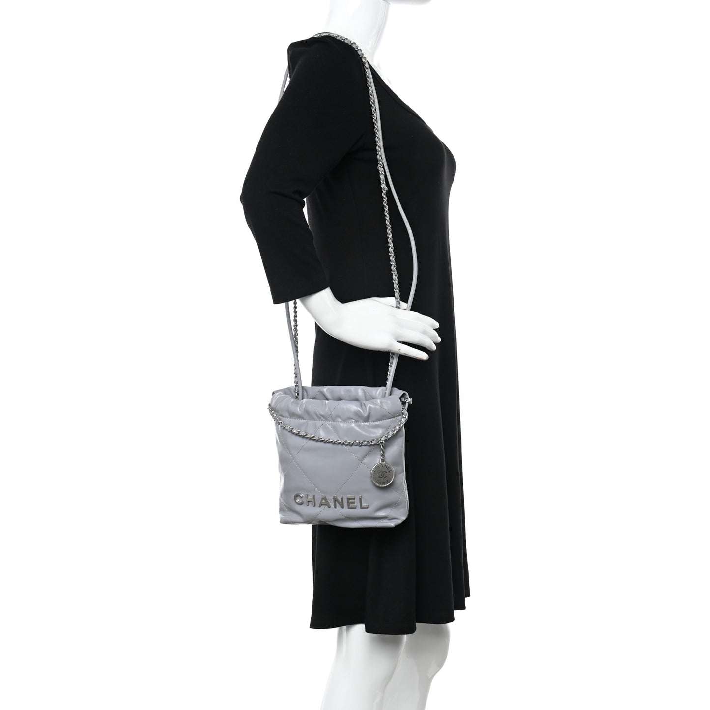 Shiny Calfskin Quilted Mini Chanel 22 Grey