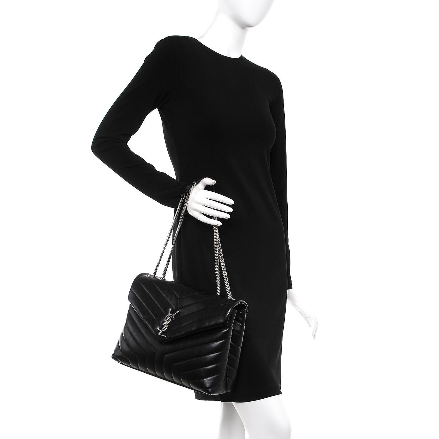 Calfskin Y Quilted Monogram Medium Loulou Chain Satchel Black