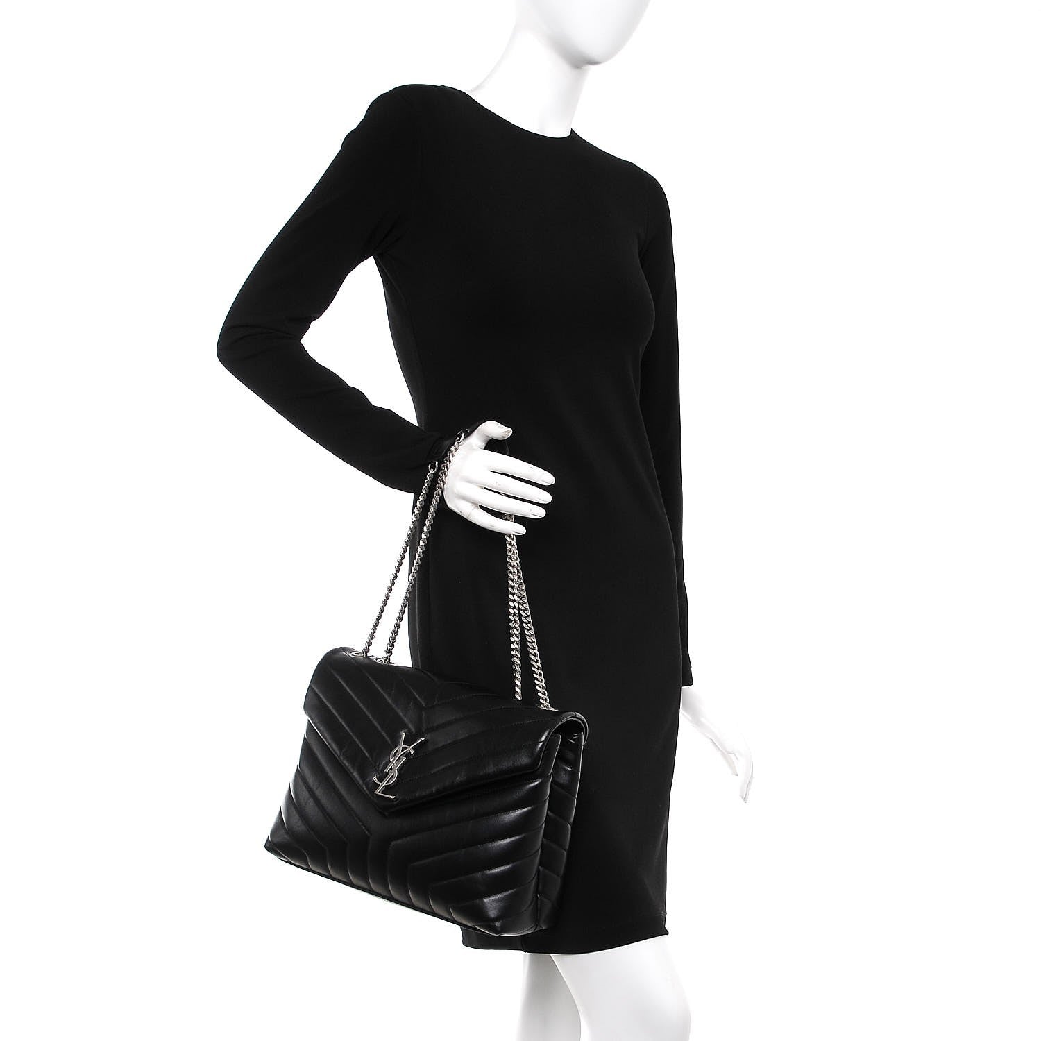 Saint Laurent Calfskin Y Quilted Monogram Medium Loulou Chain Satchel Black 2 of 8