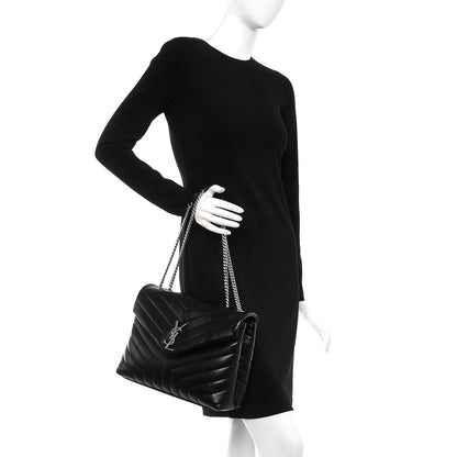 Saint Laurent Calfskin Y Quilted Monogram Medium Loulou Chain Satchel Black 2 of 8