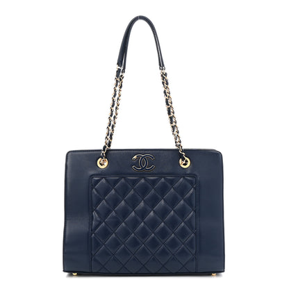 Chanel Sheepskin Quilted Mademoiselle Vintage Shopping Tote Navy 1 of 10