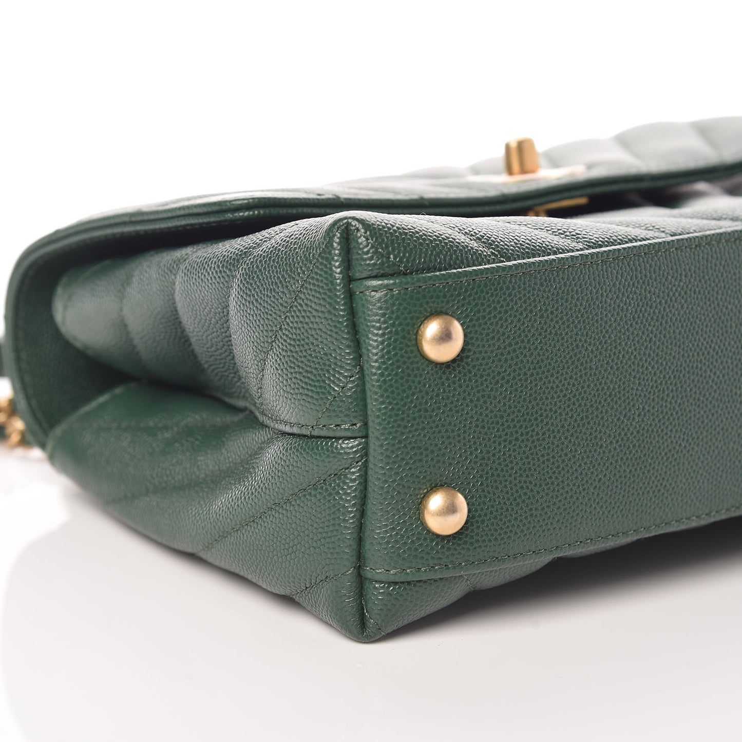 Caviar Chevron Quilted Mini Coco Handle Flap Green