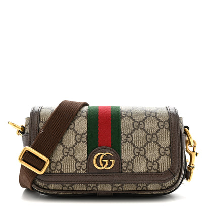 Gucci GG Supreme Monogram Web Mini Ophidia Flap Shoulder Bag Brown 1 of 13