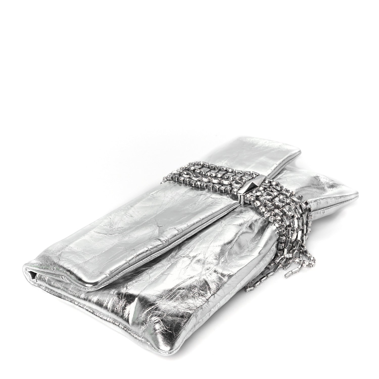 Jimmy Choo Vintage Metallic Calfskin Crystal Zandra Clutch Bag Silver 4 of 10