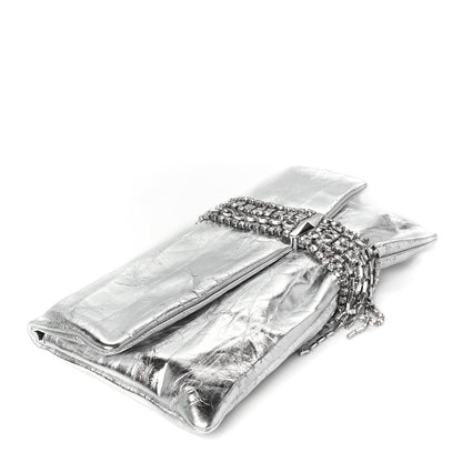 Jimmy Choo Vintage Metallic Calfskin Crystal Zandra Clutch Bag Silver 4 of 10