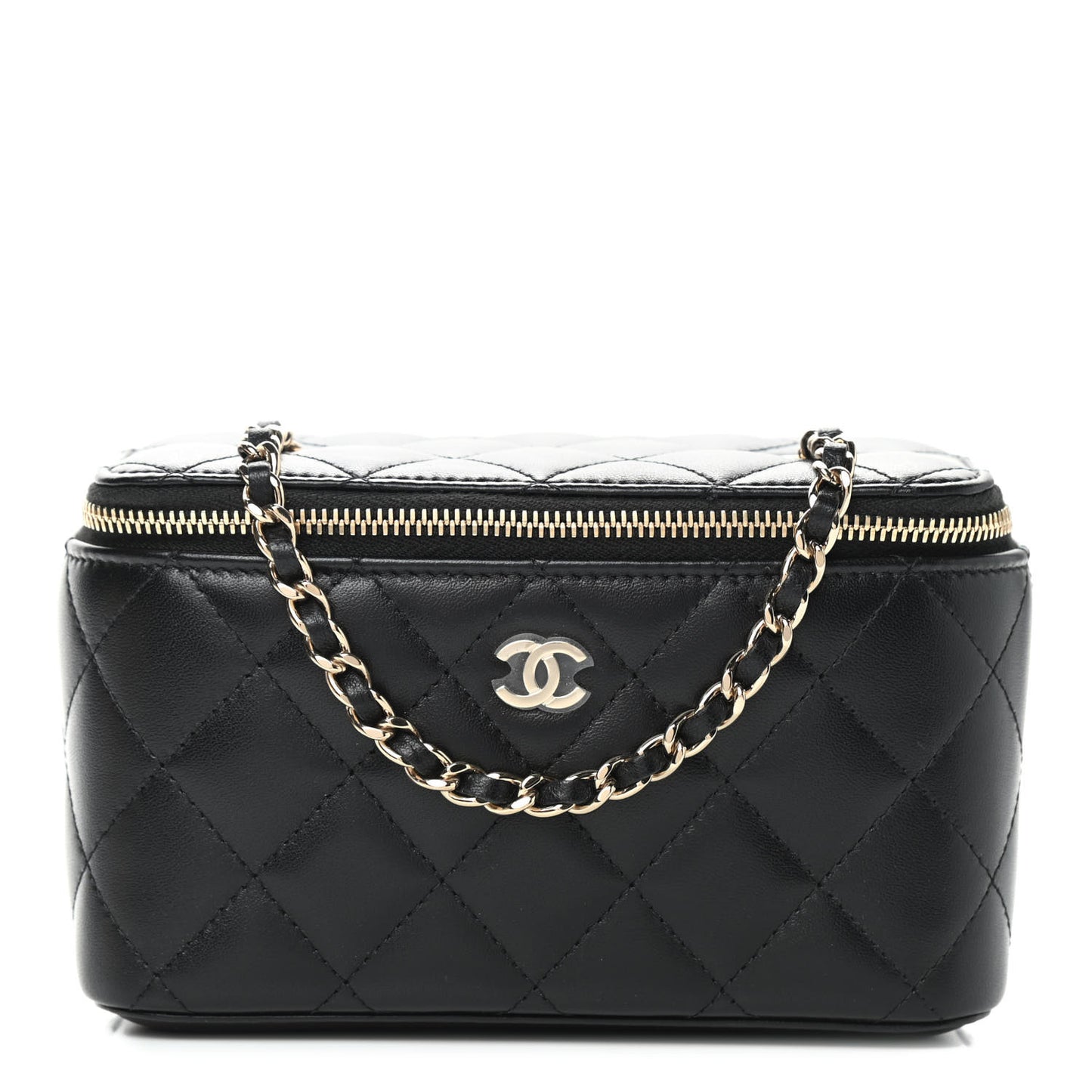 Lambskin Quilted Small Vanity Case With Chain Black