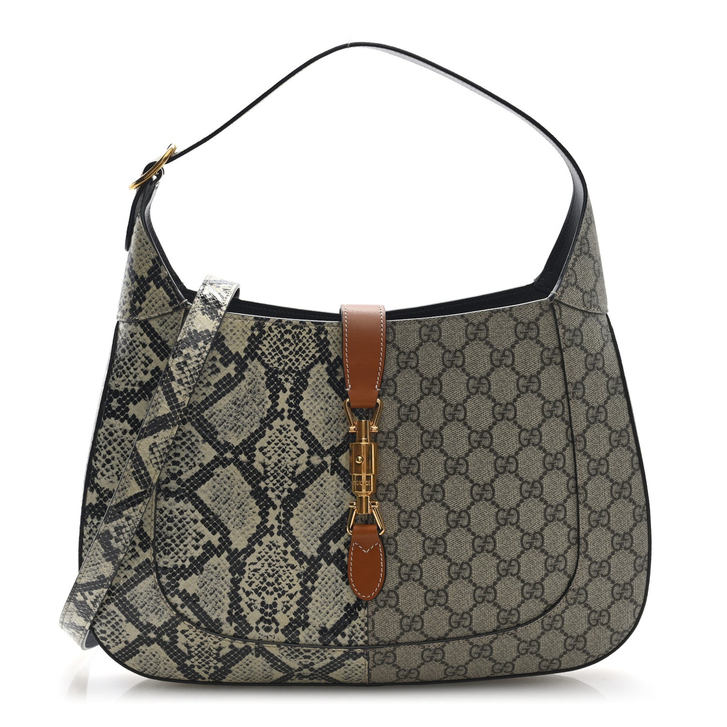 GG Supreme Monogram Snakeskin Medium Jackie 1961 Hobo Beige Ebony