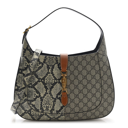 Gucci GG Supreme Monogram Snakeskin Medium Jackie 1961 Hobo Beige Ebony 1 of 9