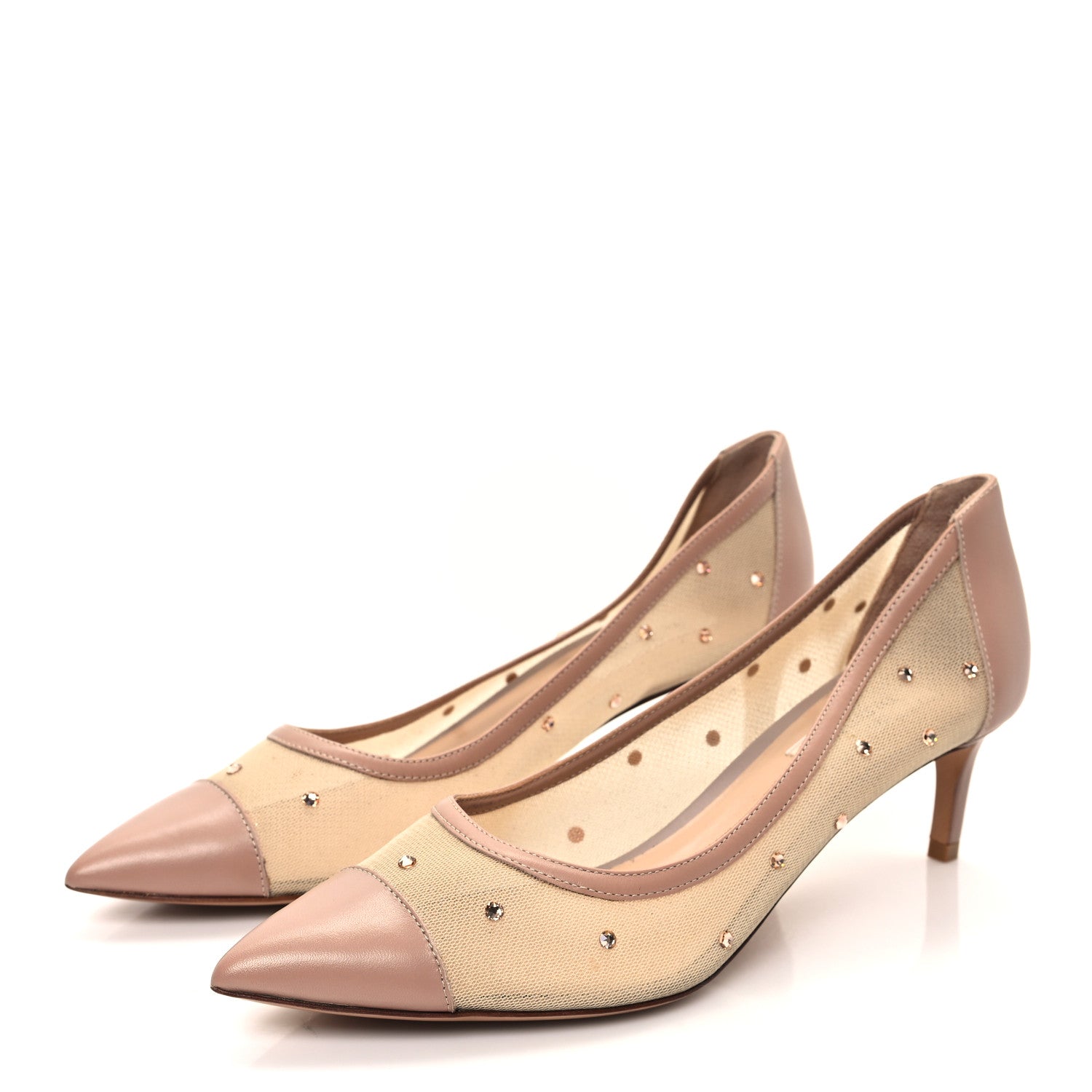 Valentino Garavani Nappa Mesh Crystal Embellished Pumps 38.5 Nude 3 of 7