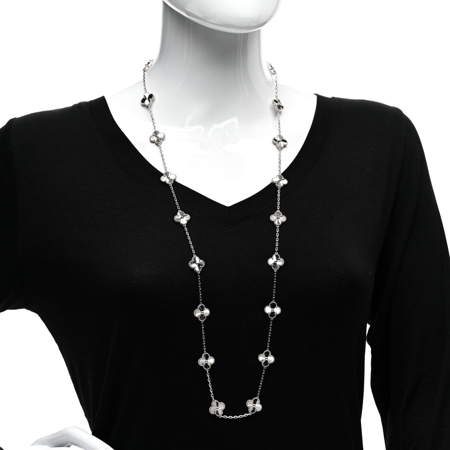 18K White Gold 20 Motifs Guilloche Vintage Alhambra Necklace