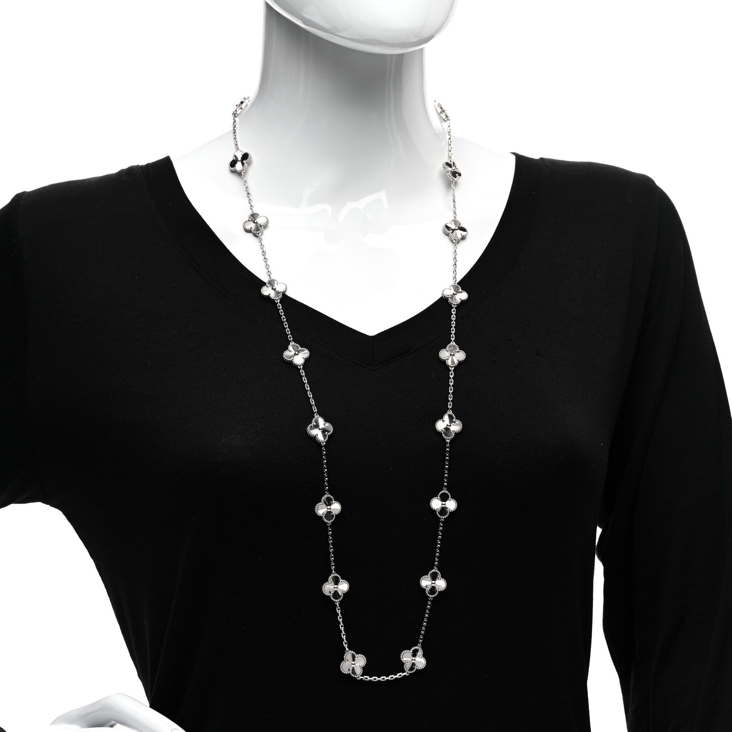 Van Cleef & Arpels 18K White Gold 20 Motifs Guilloche Vintage Alhambra Necklace 2 of 5