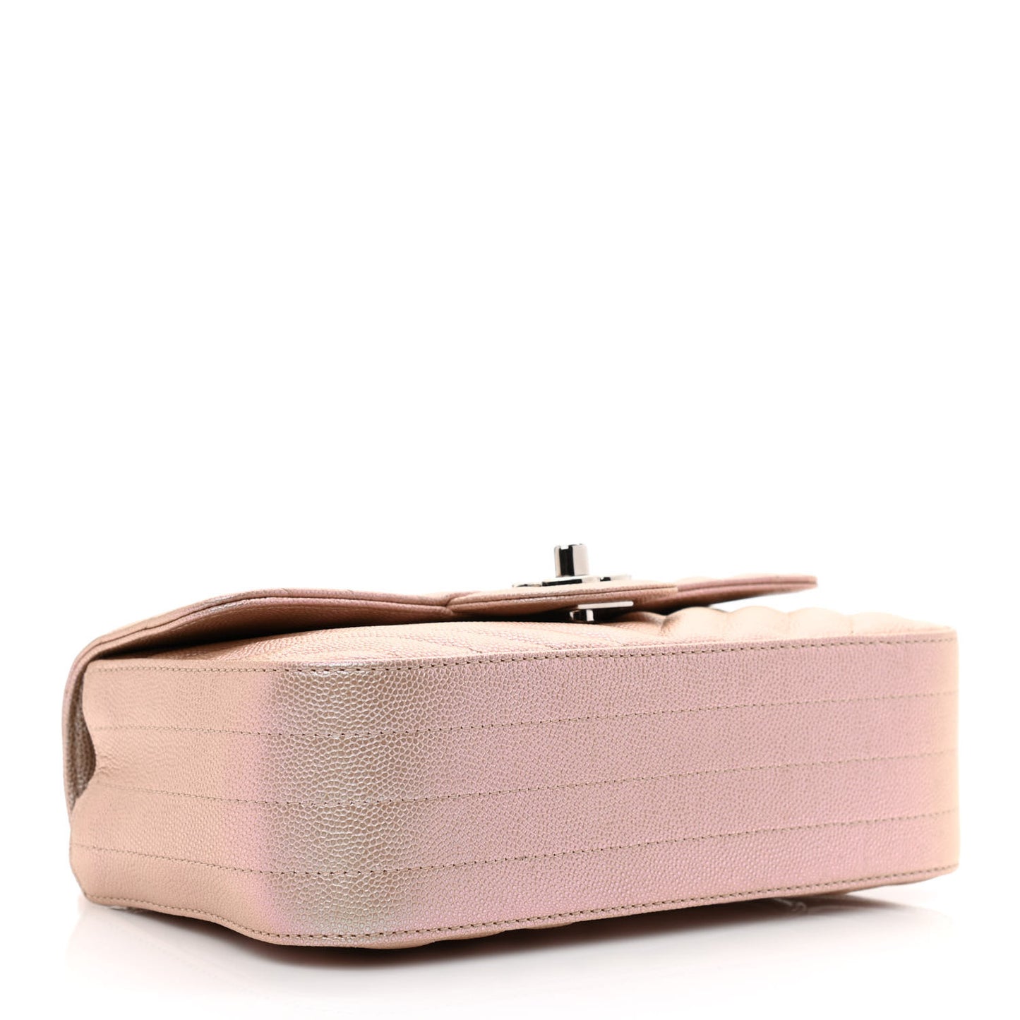 Iridescent Caviar Chevron Quilted Mini Rectangular Flap Light Gold