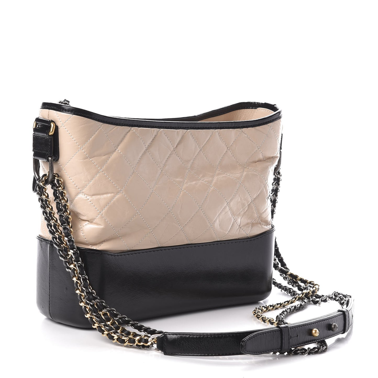 Aged Calfskin Quilted Medium Gabrielle Hobo Beige Black