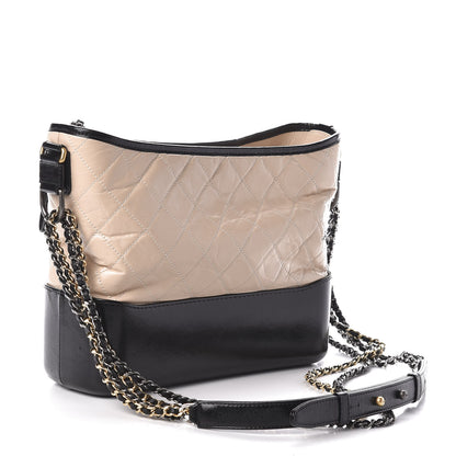 Chanel Aged Calfskin Quilted Medium Gabrielle Hobo Beige Black 3 of 10