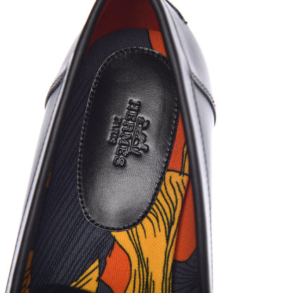Hermes Calfskin Cotton Canvas Lining Womens Kennedy Loafers 41 Black 7 of 9