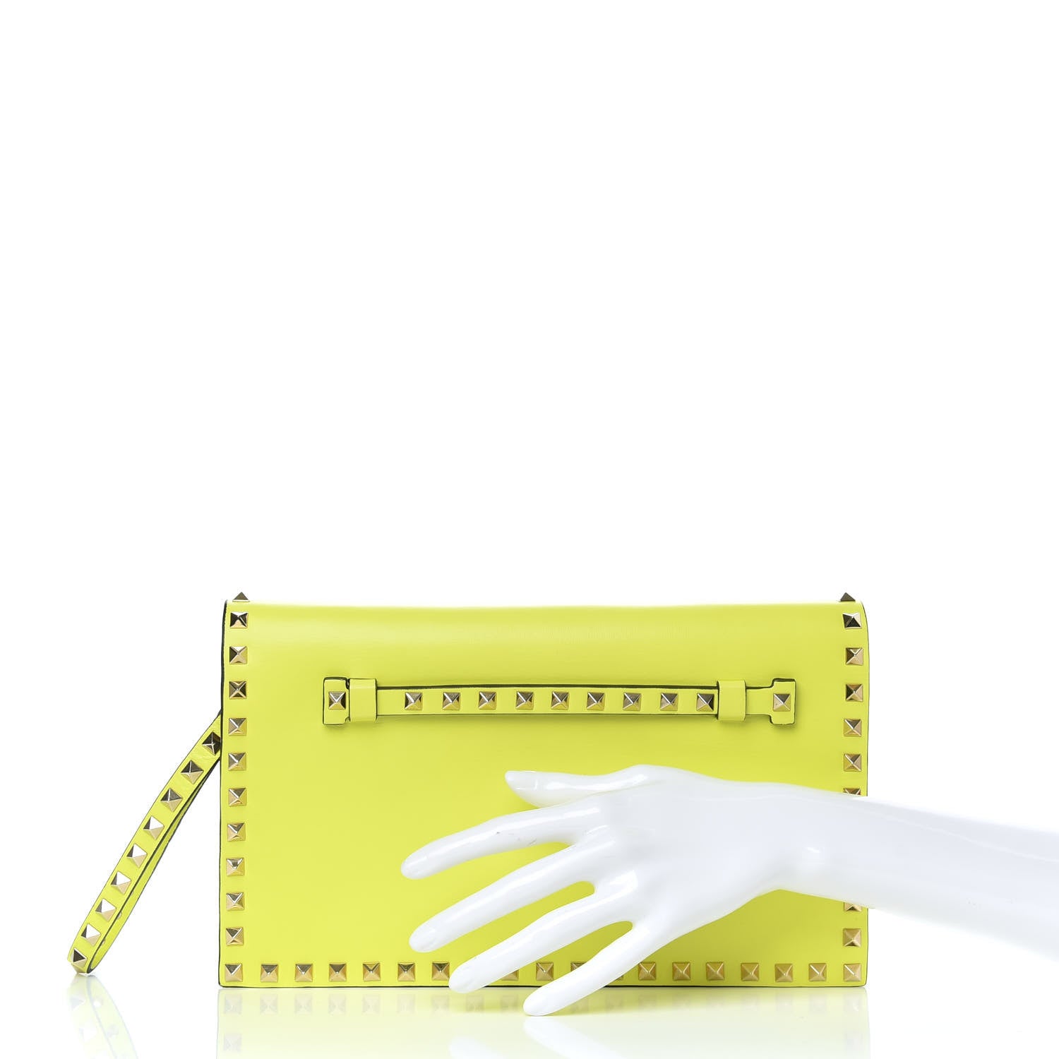 Valentino Garavani Nappa Rockstud Wristlet Clutch Yellow Fluo 2 of 8