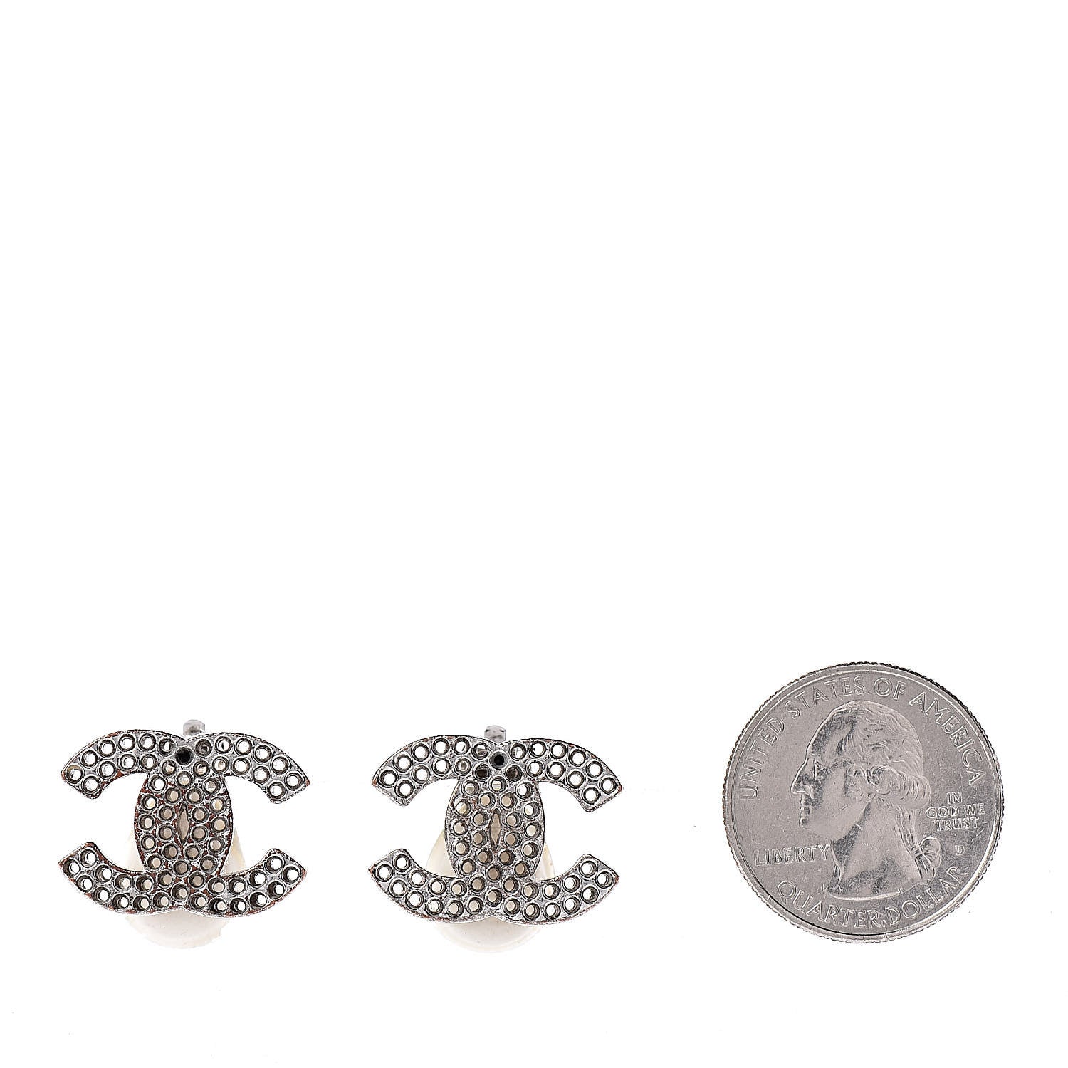 Chanel Perforated CC Clip On Earrings Silver 2 of 4