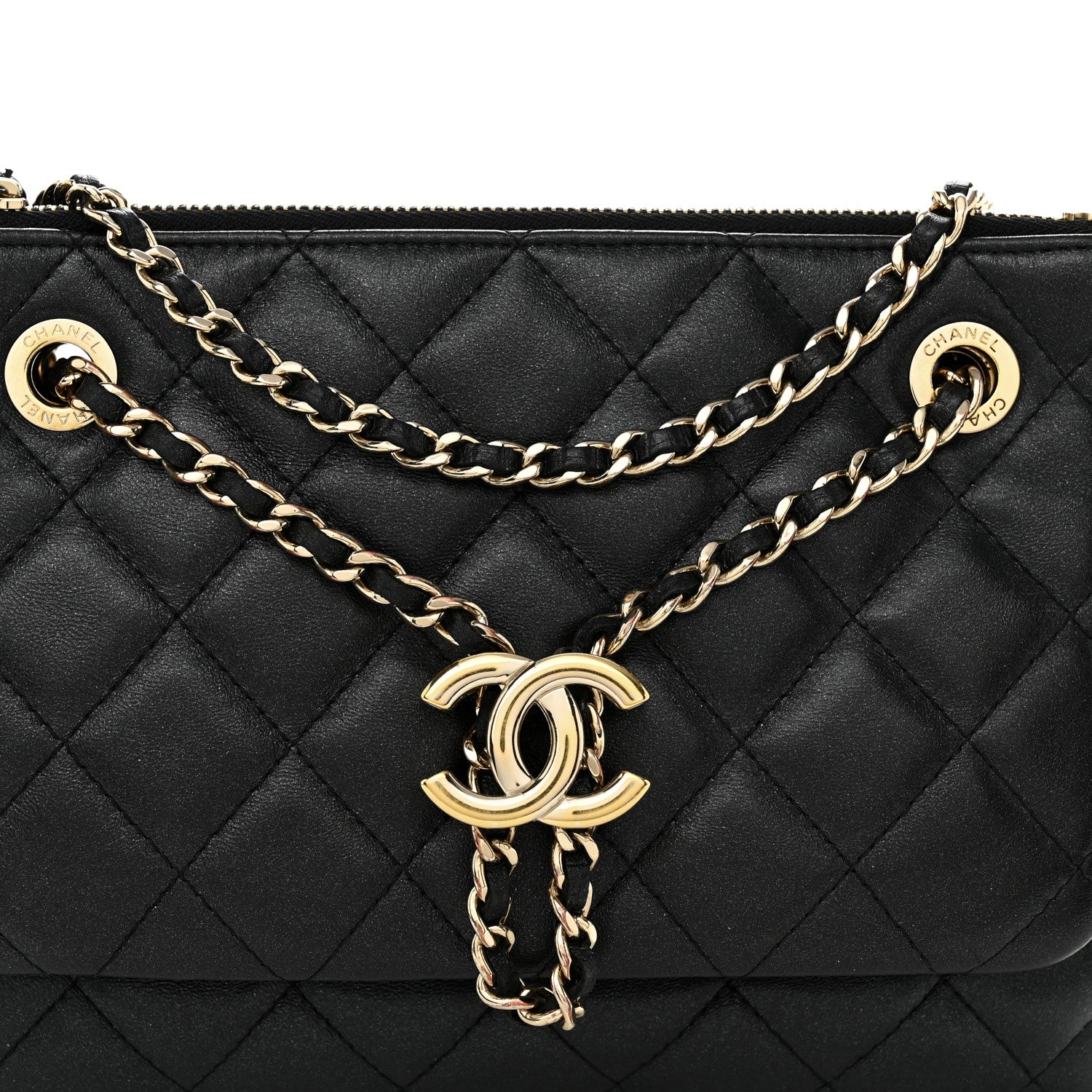 Chanel Shiny Lambskin Quilted Medium Double Case With Strap Black 9 of 12
