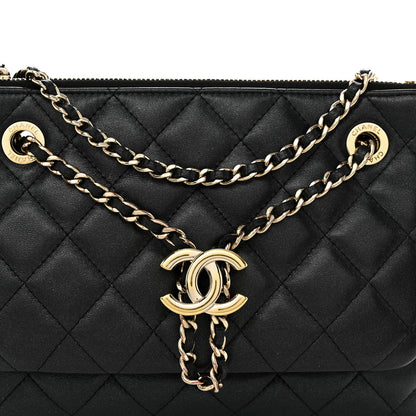 Chanel Shiny Lambskin Quilted Medium Double Case With Strap Black 9 of 12