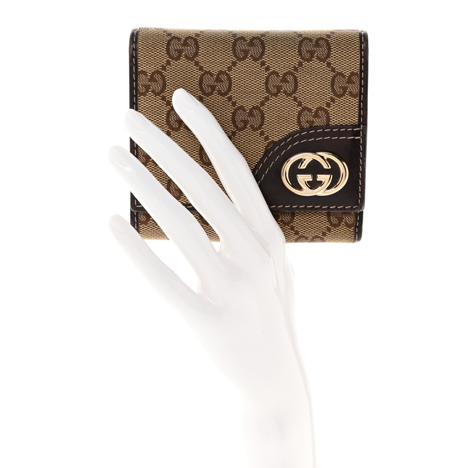 Gucci Monogram Britt Tri Fold Wallet Dark Brown 2 of 14