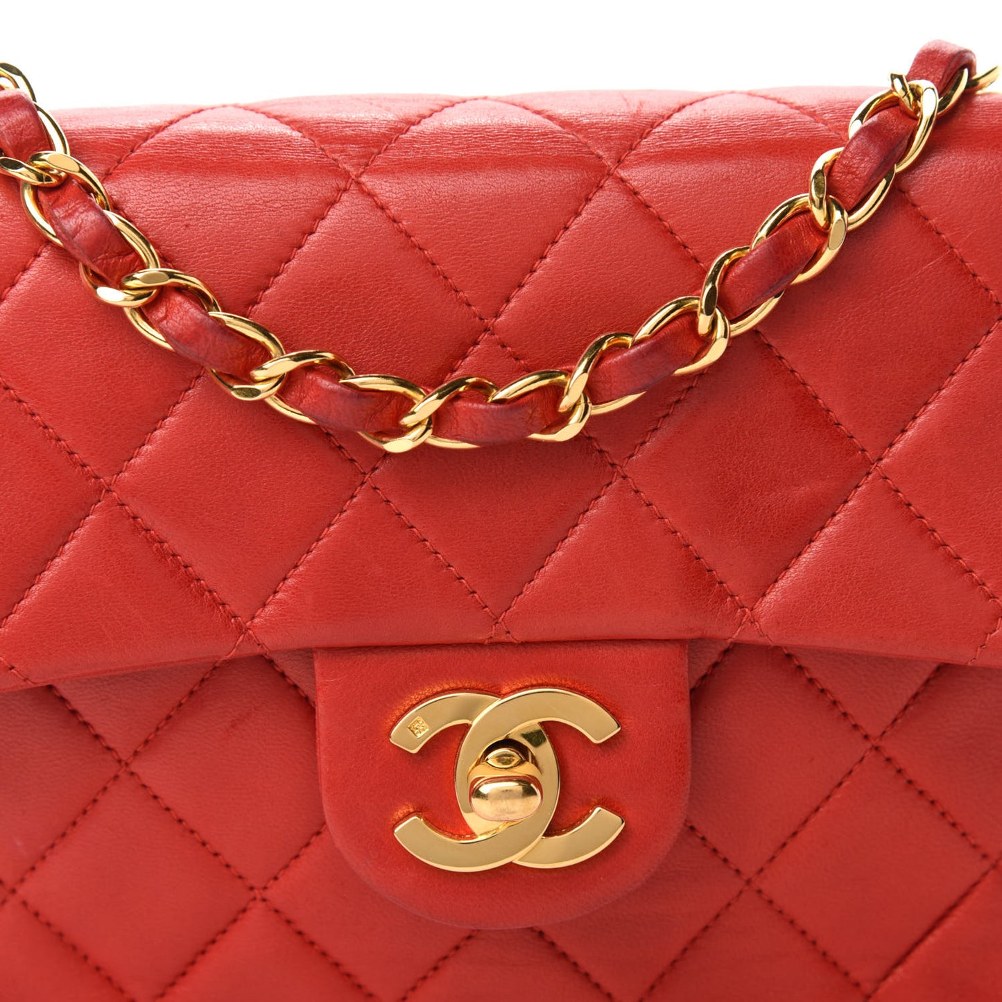 Lambskin Quilted Mini Square Flap Red